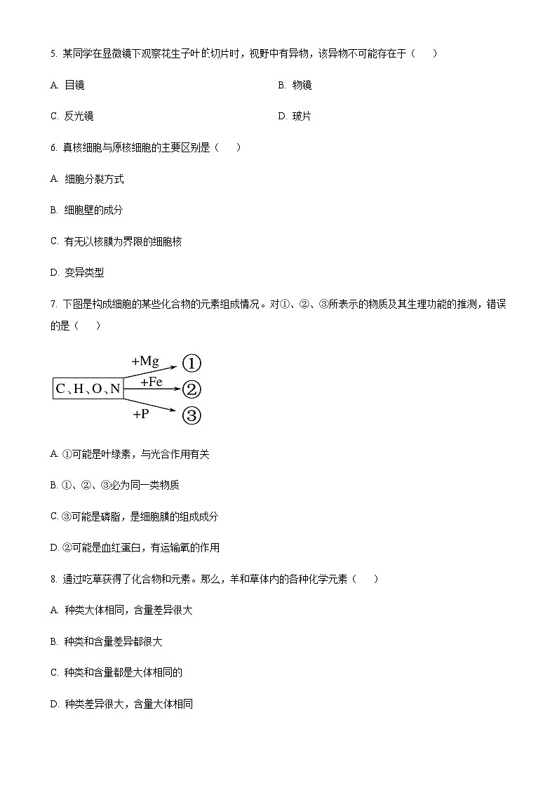宁夏中卫市中宁县第一中学2022-2023学年高一上学期10月月考生物试题（原卷版）第2页
