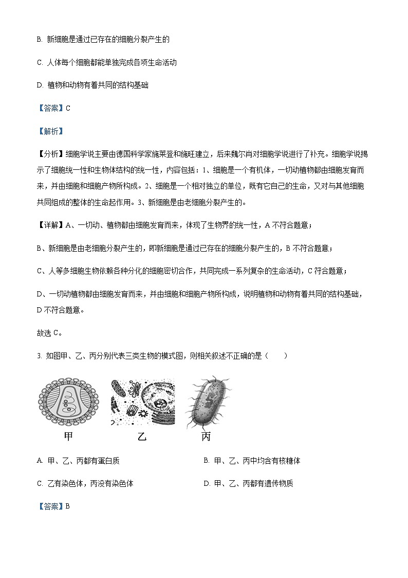 2023-2024学年湖北省重点高中智学联盟高一上学期10月联考生物试题含答案02