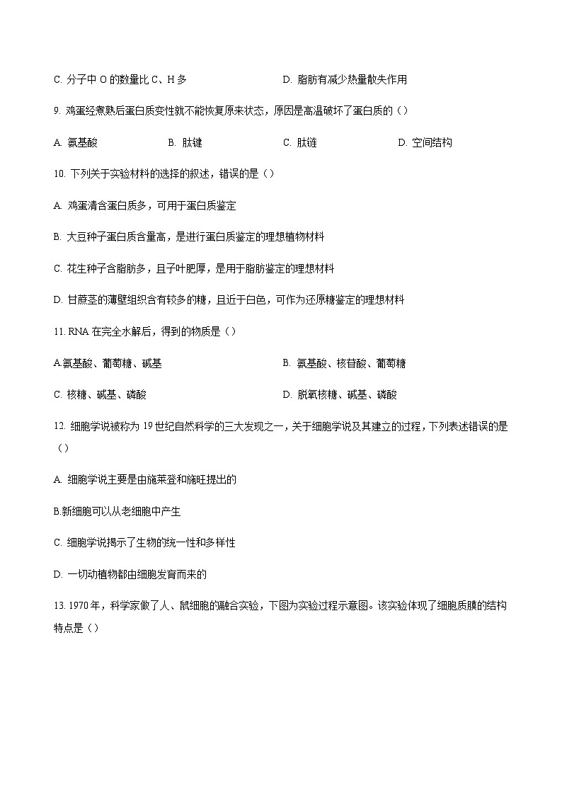 2023-2024学年江苏省盐城中学联盟校（五校）高一上学期10月月考生物word版含答案03