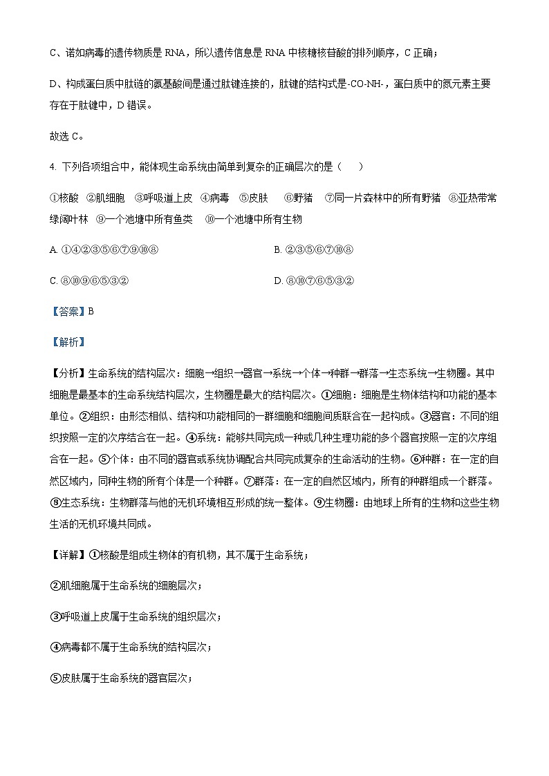 2023-2024学年四川省成都市七中高一上学期10月月考生物试题含答案03