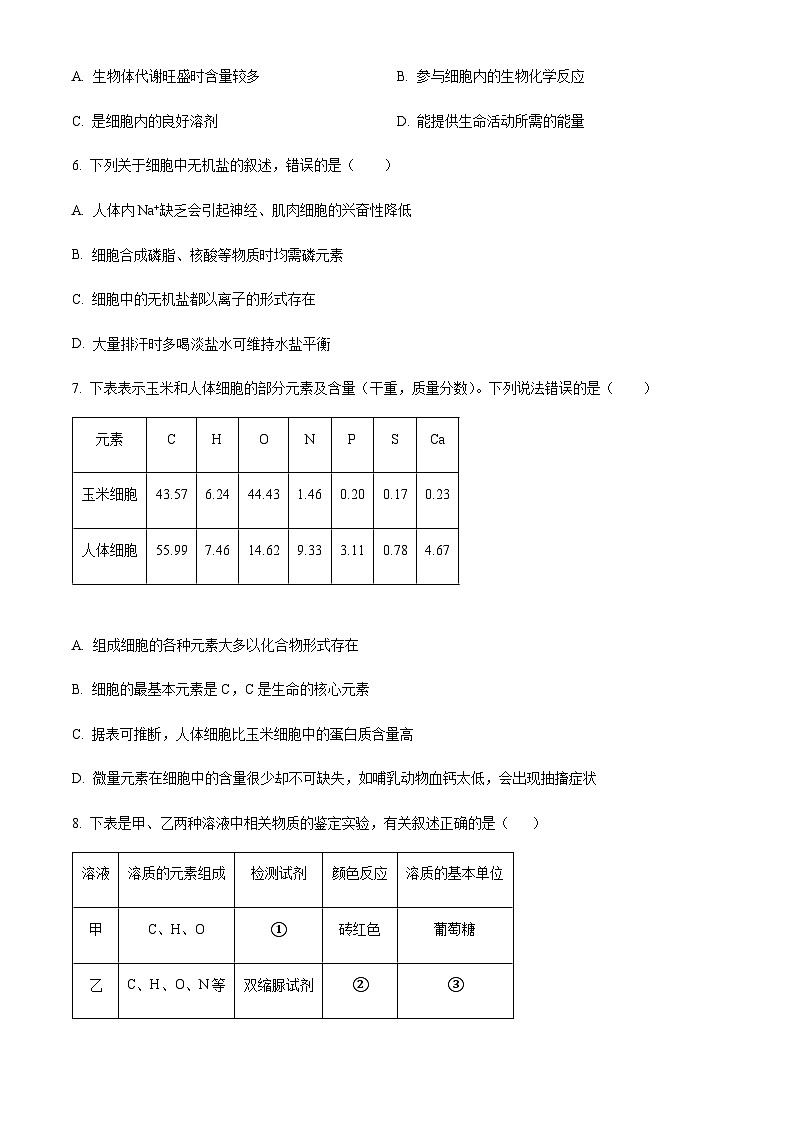 2023-2024学年四川省宜宾市兴文第二中学高一上学期10月月考生物试题含答案02
