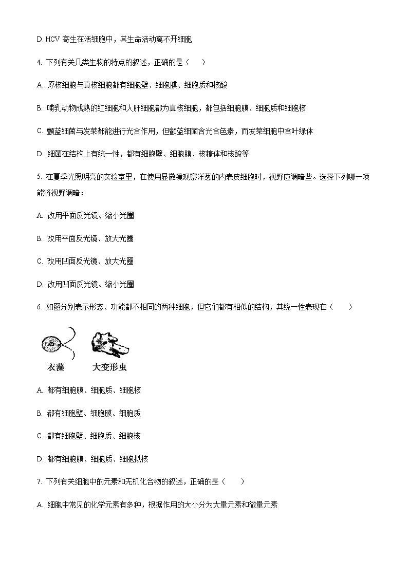 陕西省汉中市西乡县一中2023-2024学年高一11月期中生物试题  Word版无答案 第2页