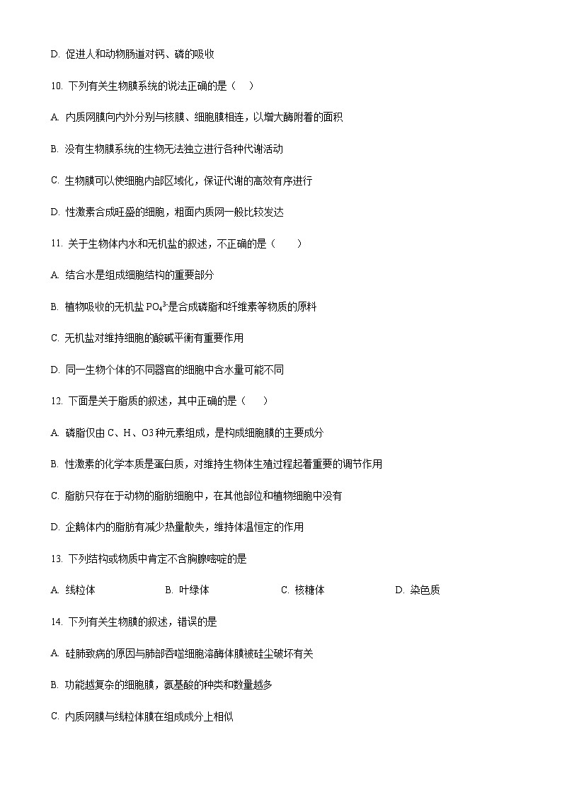 四川省泸州市合江县马街中学校2023-2024学年高一11月期中生物试题  Word版无答案第3页
