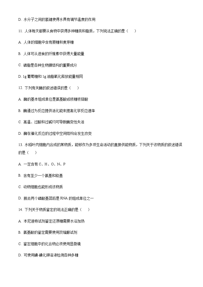 2023-2024学年浙江省宁波市镇海中学高一11月期中生物试题含答案03
