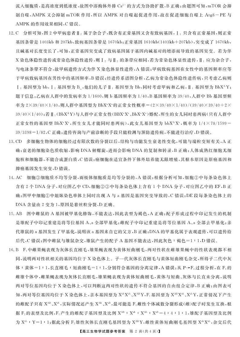 湖南省衡阳市2023-2024学年高三上学期11月质量检测生物答案第2页