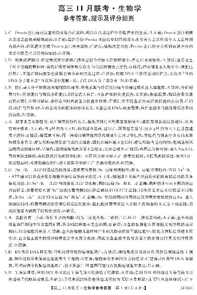 2024省齐齐哈尔普高联谊校高三上学期11月月考试题生物PDF版含答案01