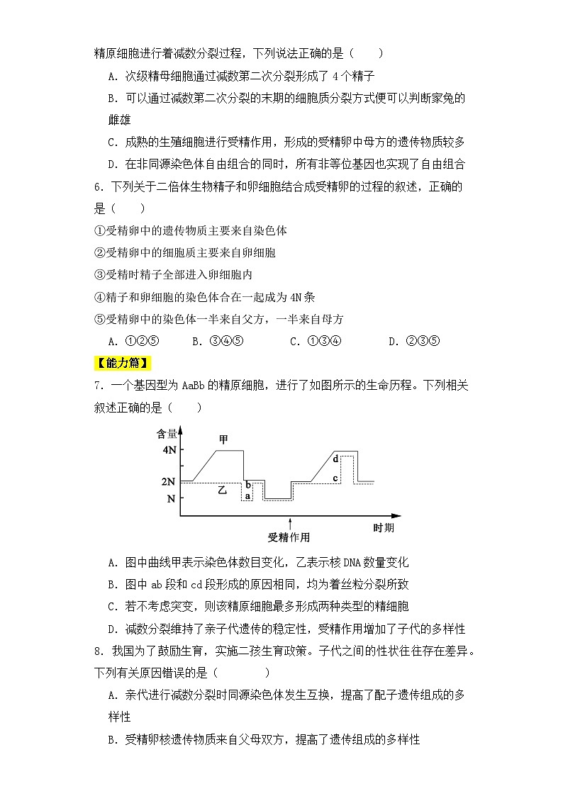 人教版高中生物必修二2.1.2减数分裂与受精作用同步练习（含答案解析）第2页