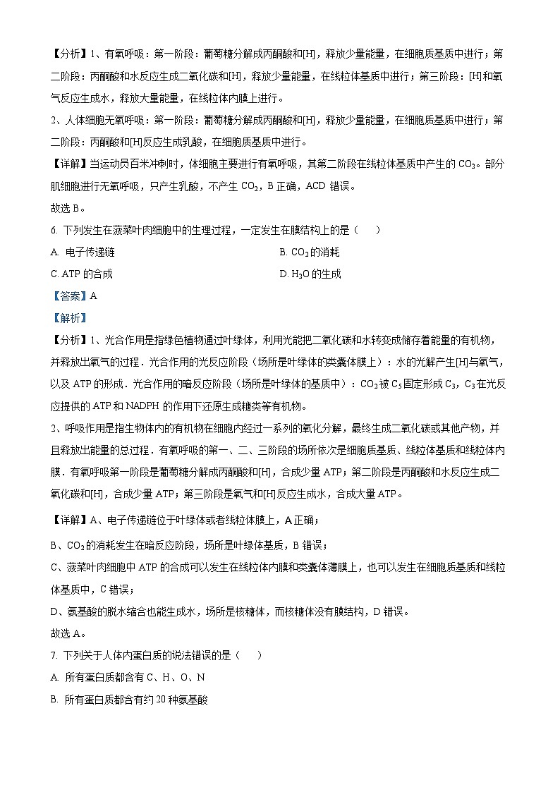 浙江省宁波市镇海中学2023-2024学年高一上学期11月期中生物试题（Word版附解析）03