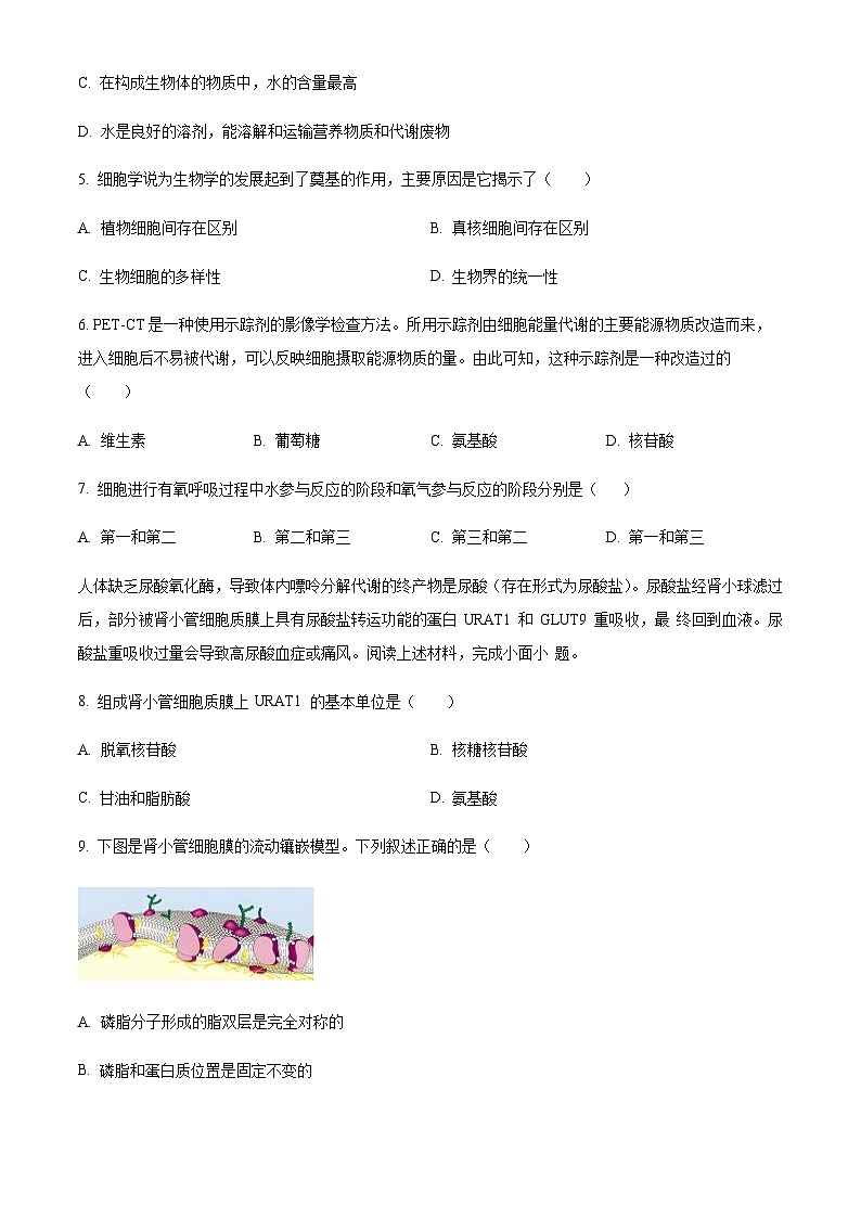 2023-2024学年浙江省温州市第二外国语学校衢温5+1联盟高一上学期期中联考生物试题含答案02