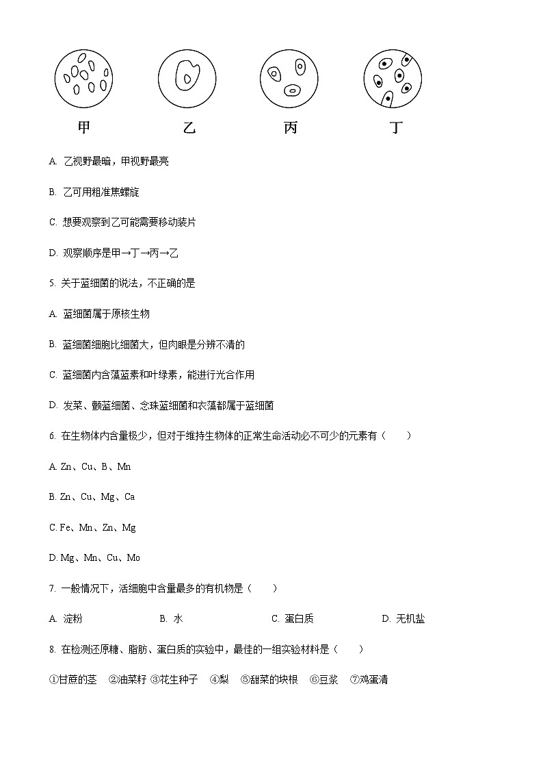2023-2024学年甘肃省武威市凉州区高一上学期期中生物试题含答案02