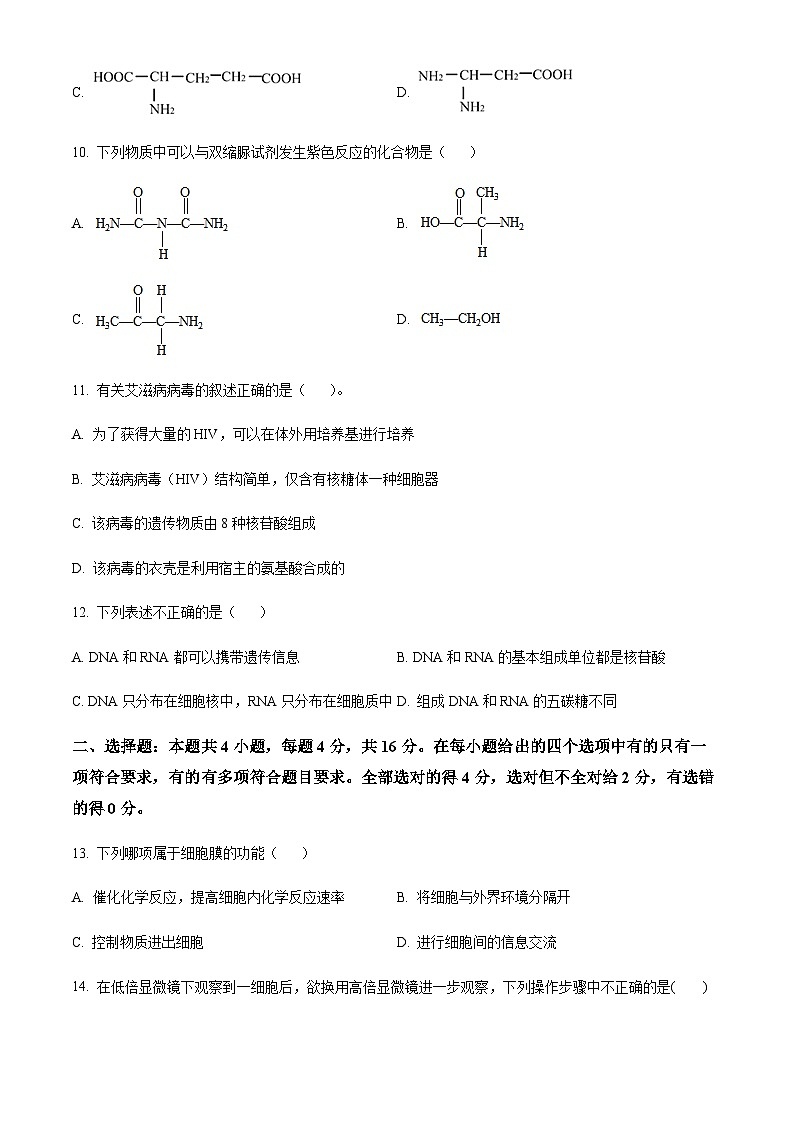 湖南省邵阳市二中2023-2024学年高一上学期期中生物试题  Word版无答案 第3页