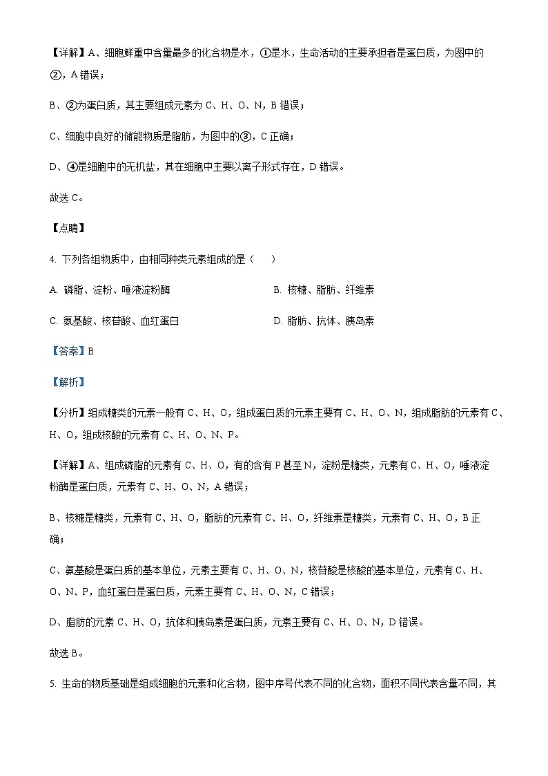 天津市红桥区2023-2024学年高一上学期期中生物试题 Word版含解析第3页