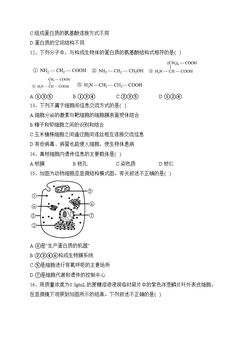 天津市部分区2022-2023学年高一上学期期中练习生物试题(含答案)03