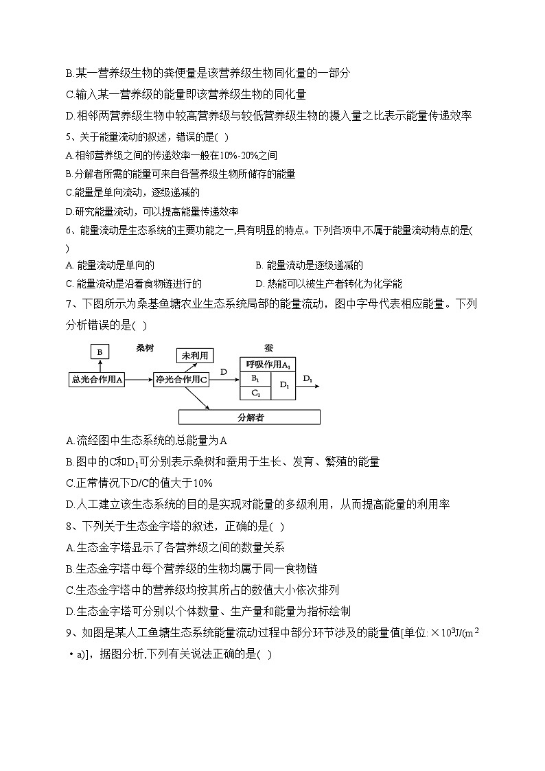 3.3生态系统中的能量单向递减流动——2023-2024学年高二生物学浙科版（2019）选择性必修二课时分层练(含答案)02