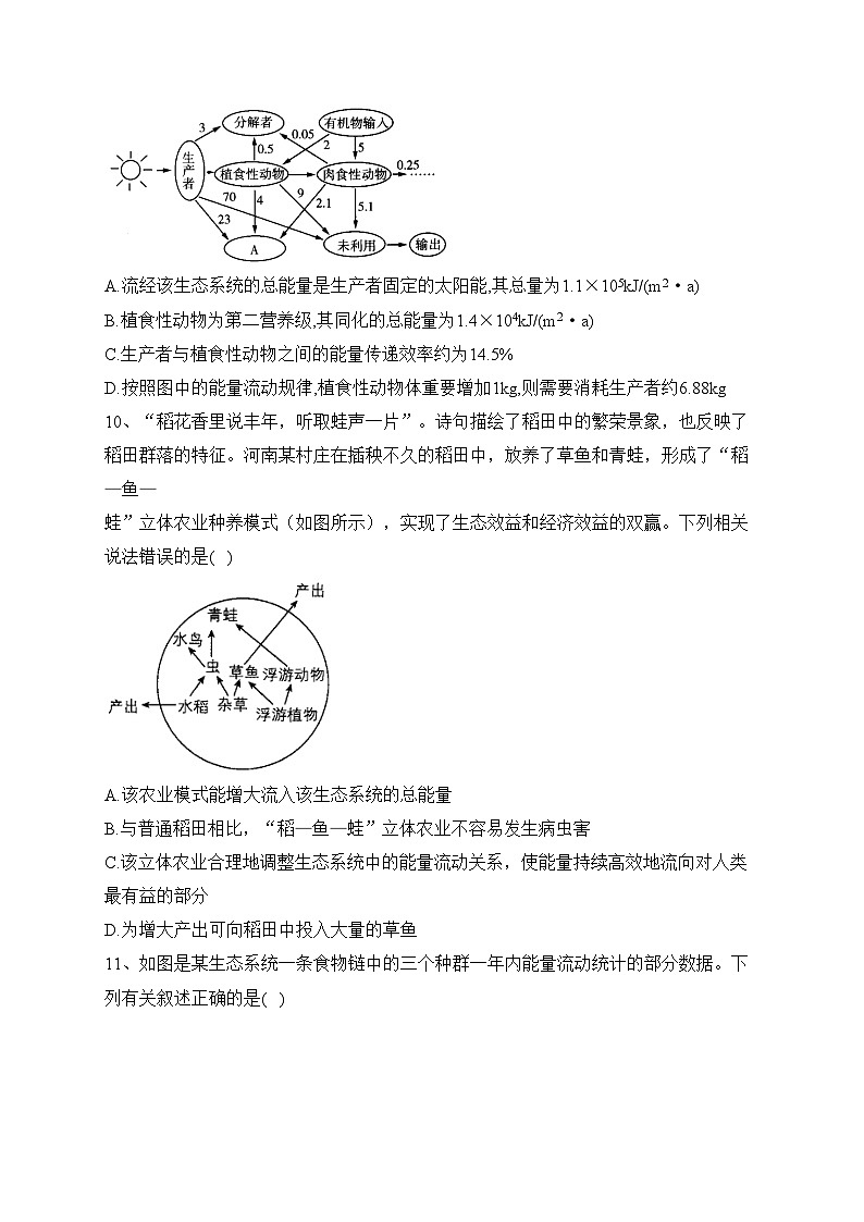 3.3生态系统中的能量单向递减流动——2023-2024学年高二生物学浙科版（2019）选择性必修二课时分层练(含答案)03