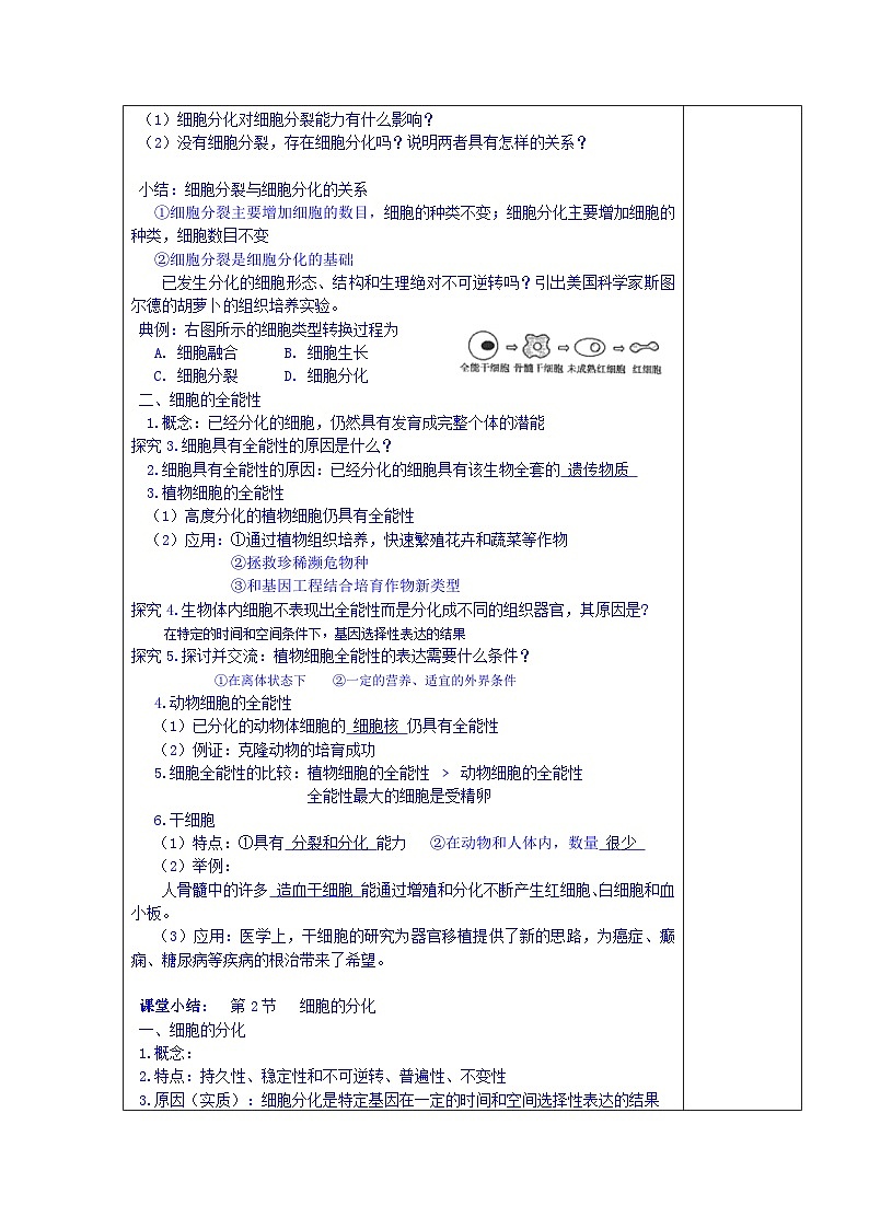 高中生物（新人教版必修1）教案：6.2《细胞的分化》第2页