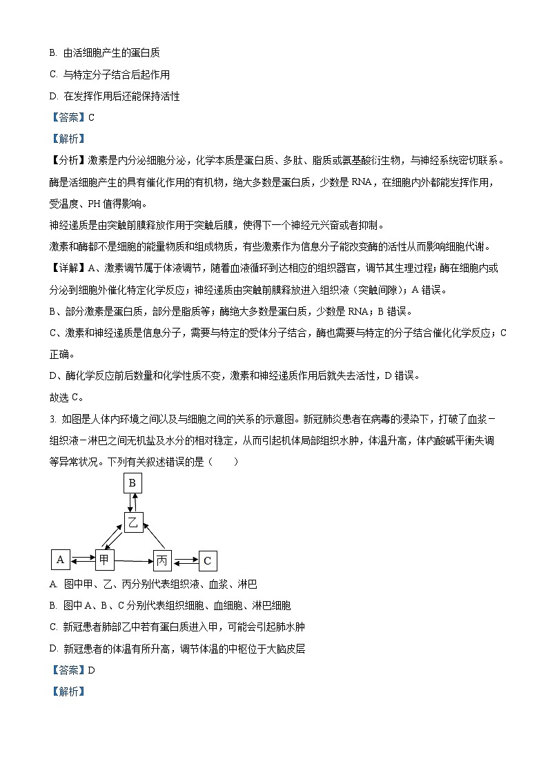 江苏省盐城市响水中学2023-2024学年高二上学期期中考试生物试题（选修）（解析版）03
