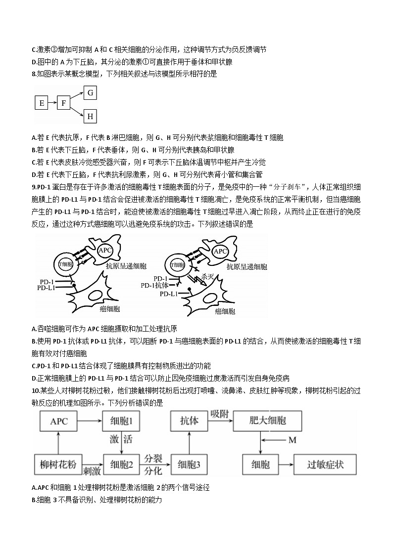 2024阜阳三中高二上学期12月二调（期中）生物试题含解析03
