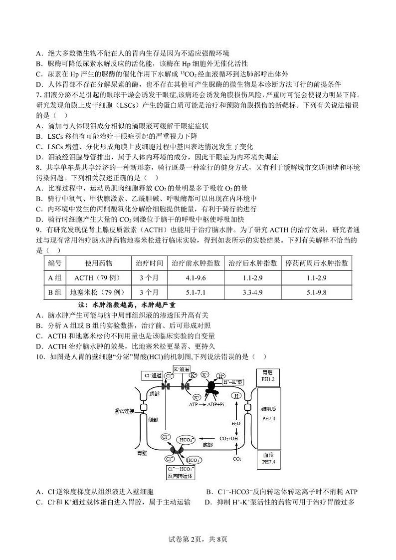 四川省内江市第六中学2023-2024学年高二上学期第一次月考生物试题第2页