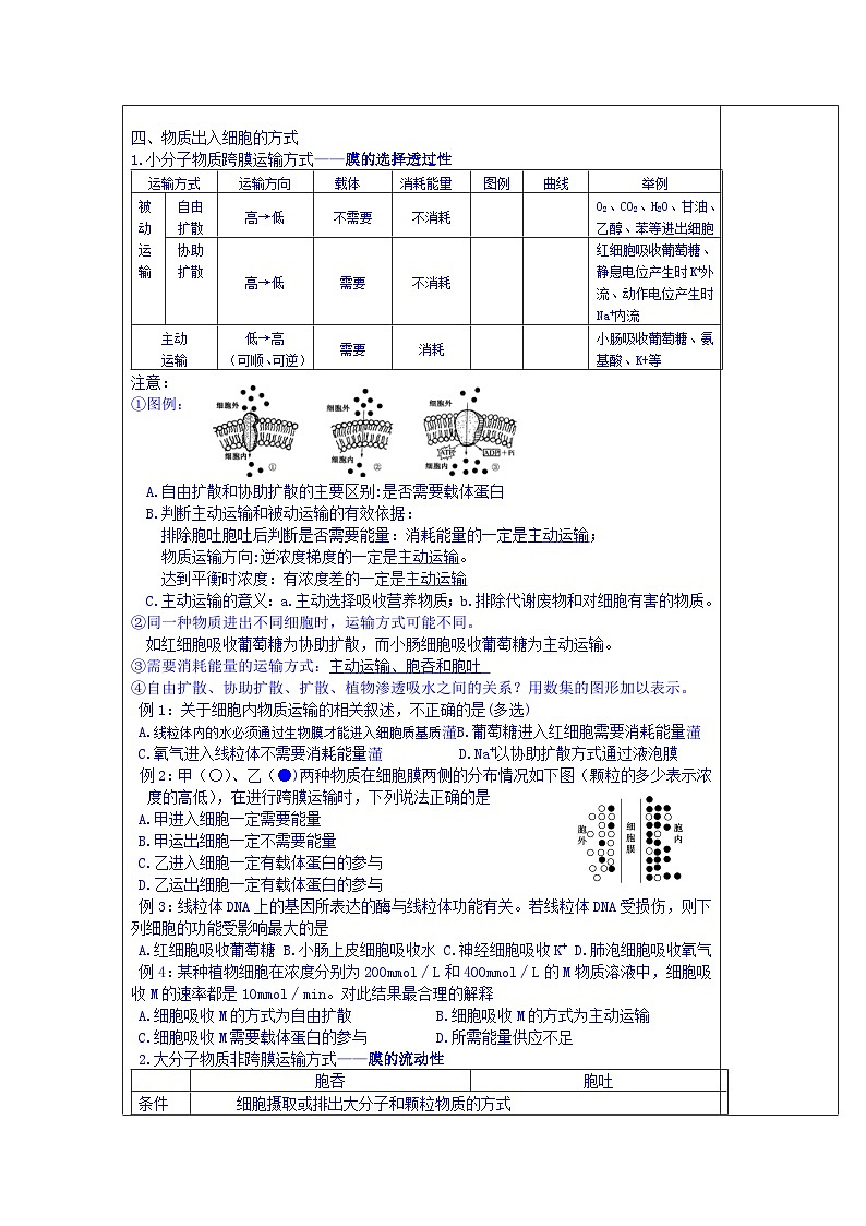 高中生物（新人教版必修1）教案：第4章《细胞的物质输入和输出》第3课时第2页