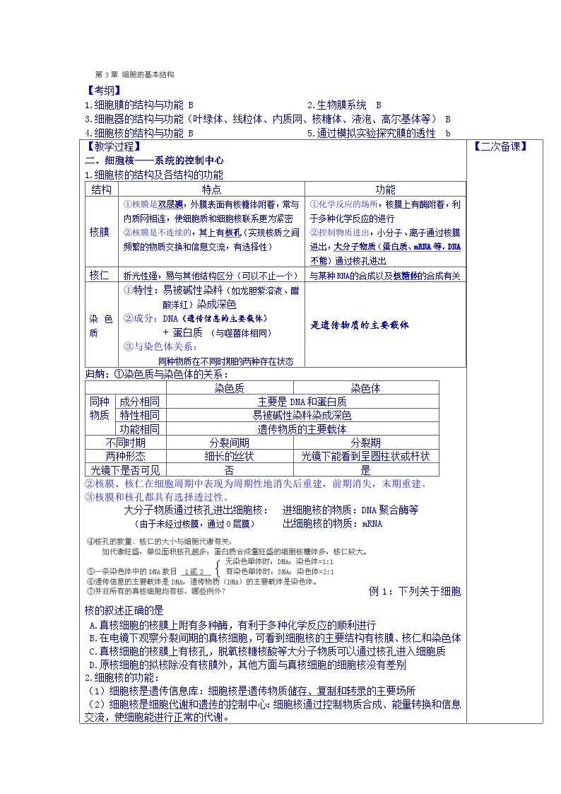 高中生物（新人教版必修1）教案：第3章《细胞的结构》第2课时01