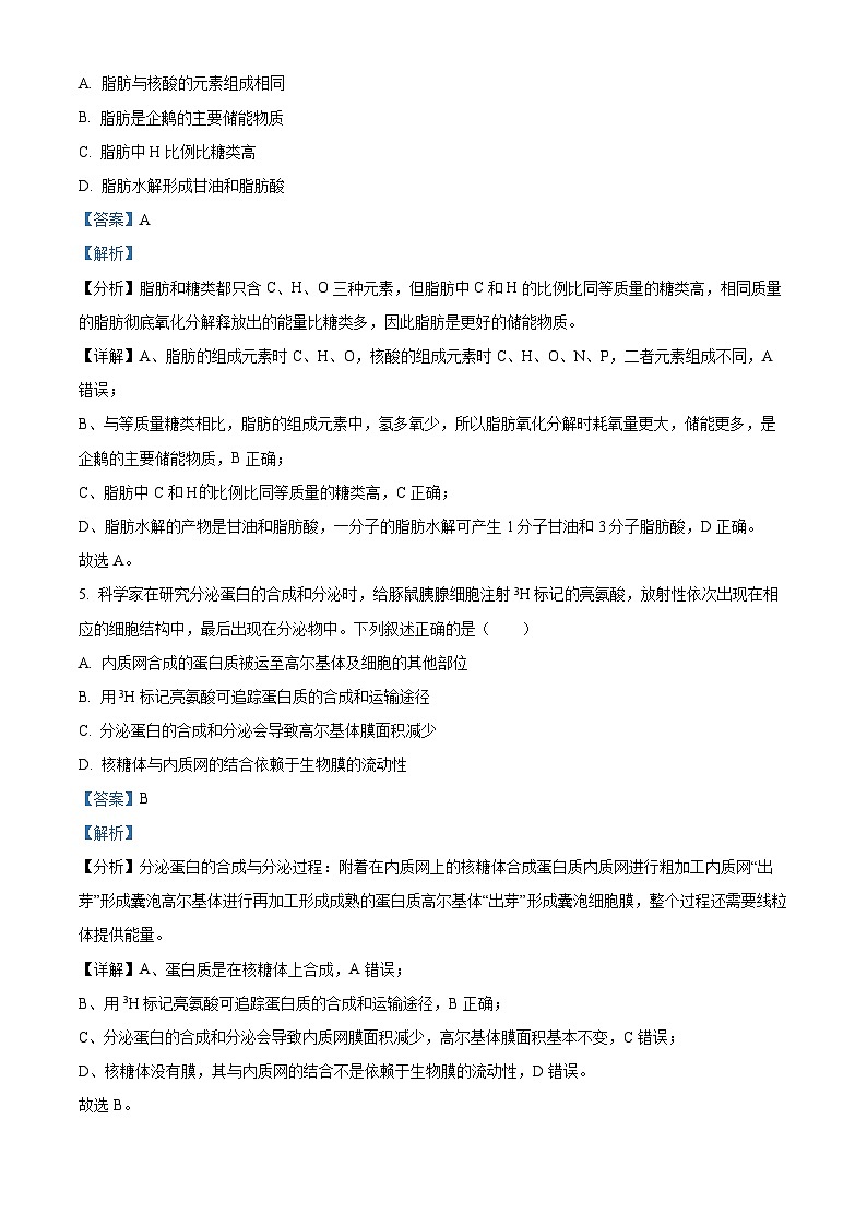 浙江省杭州市及周边重点中学2023-2024学年高一上学期期中生物试题（Word版附解析）第3页