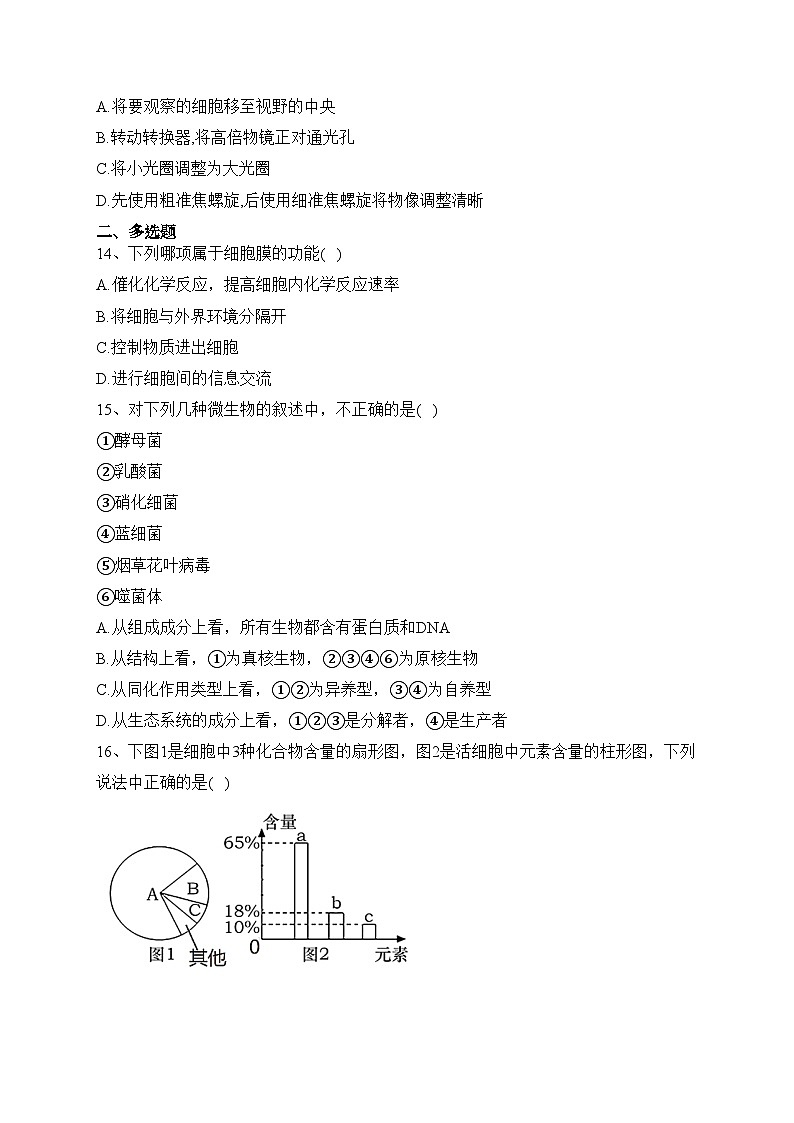 湖南省邵阳市二中2023-2024学年高一上学期期中生物试题(含答案)03