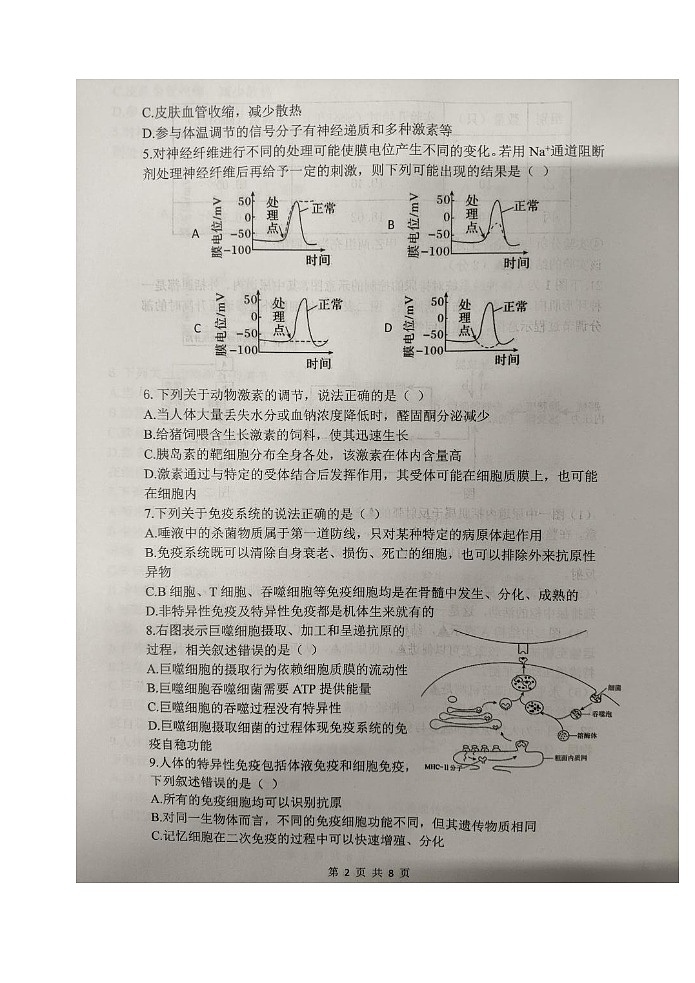 江苏省盐城市2023-2024学年高二上学期11月期中生物试题02