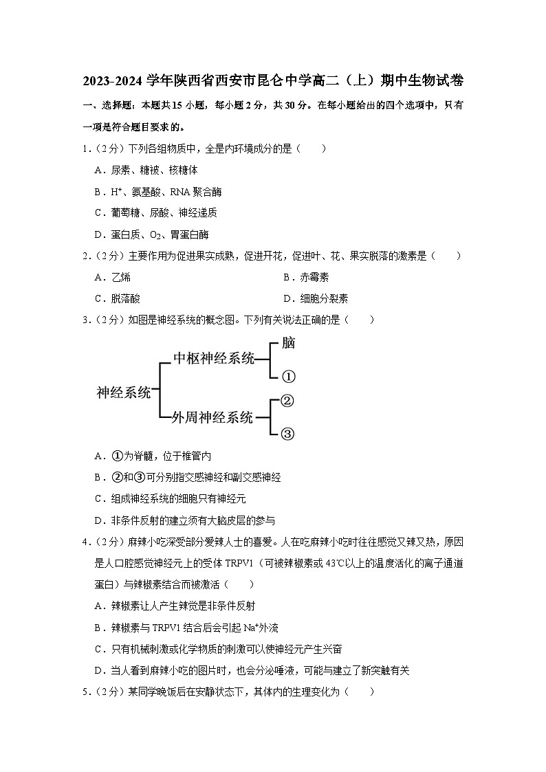陕西省西安市昆仑中学2023-2024学年高二上学期期中生物试题01