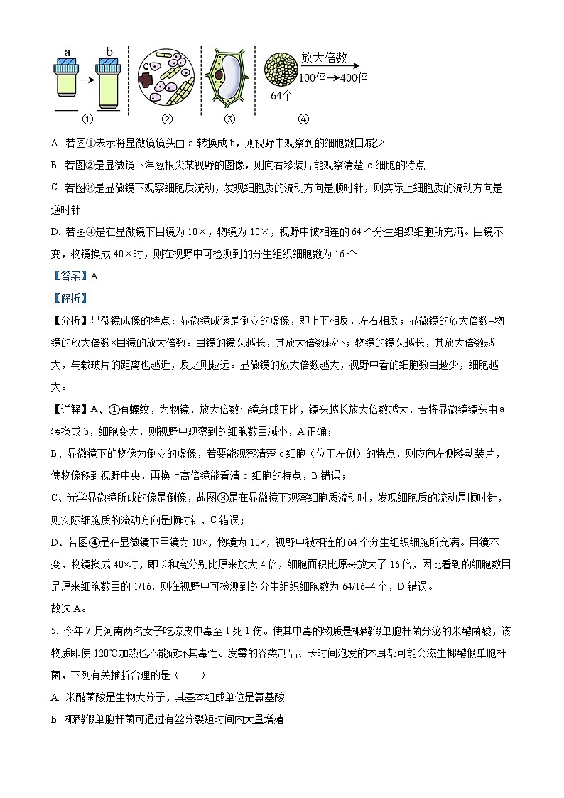 安徽省六安市一中2023-2024学年高一上学期期中生物试题（Word版附解析）03