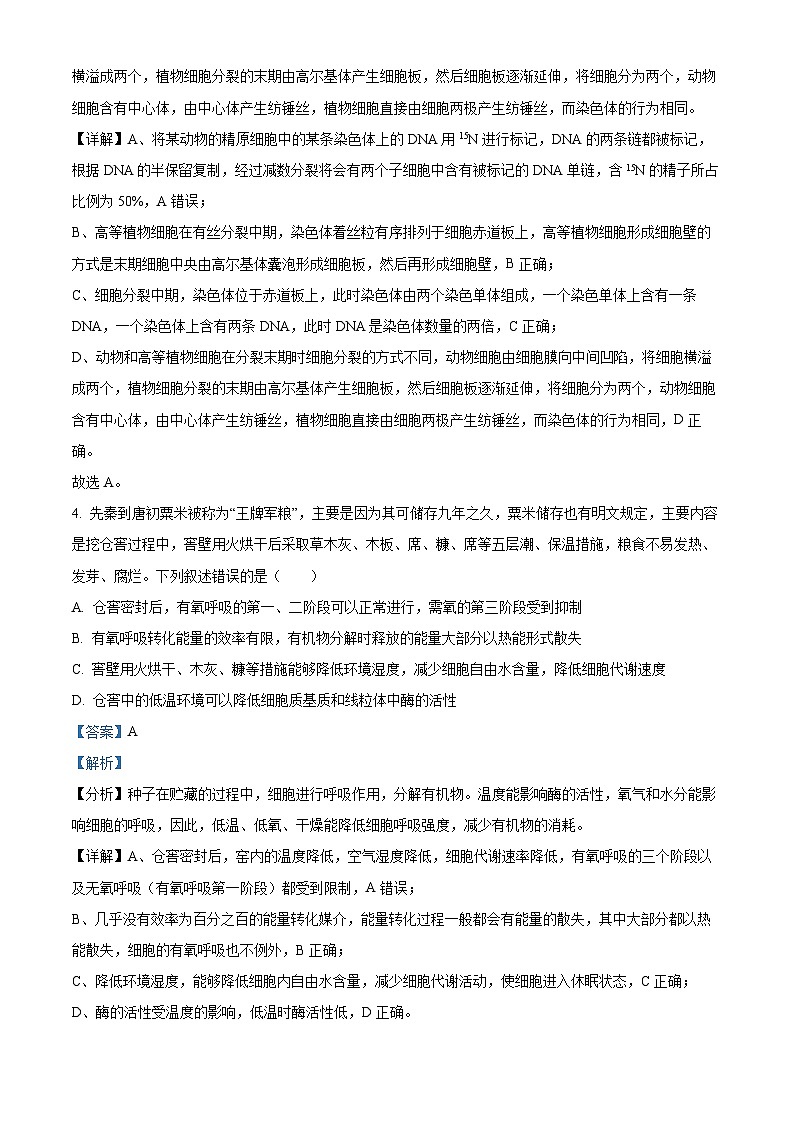 安徽省合肥市四中2023-2024学年高三11月月考生物试题（Word版附解析）03
