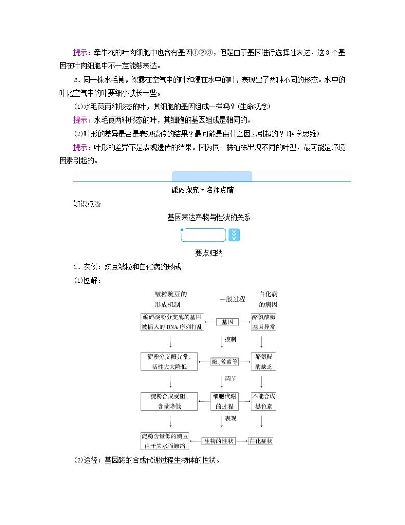 新教材2023年高中生物第4章基因的表达第2节基因表达与性状的关系学案新人教版必修2第3页