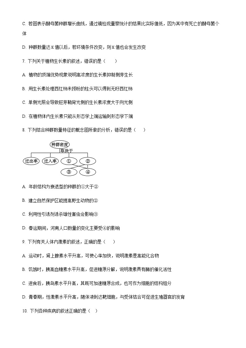2023-2024学年四川省资阳市乐至中学高二上学期期中生物试题含答案03