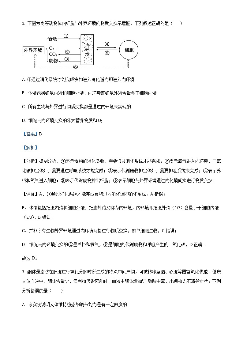 重庆市万州第二高级中学2023-2024学年高二上学期期中生物试题 Word版含解析第2页