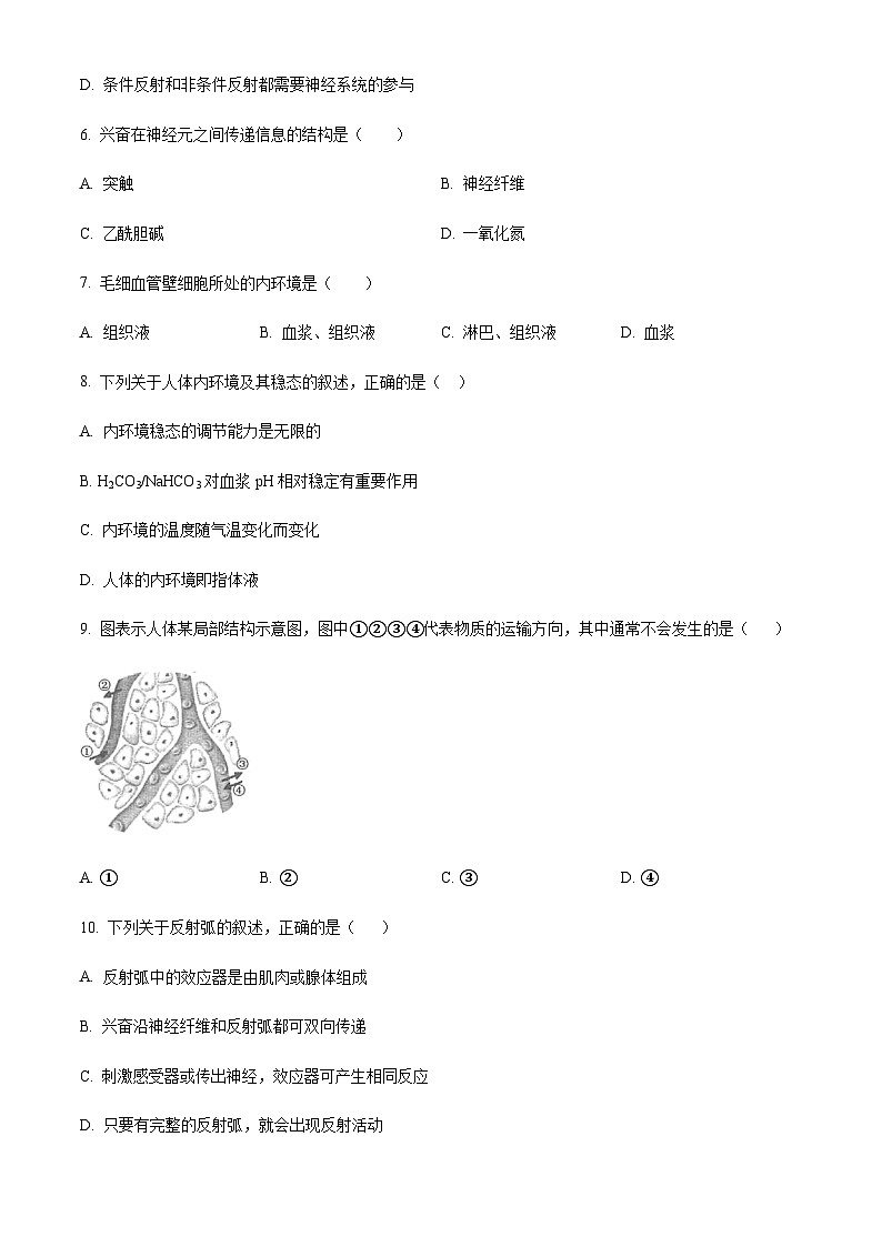 2023-2024学年四川省内江市第二中学高二上学期第一次月考生物试题含答案02