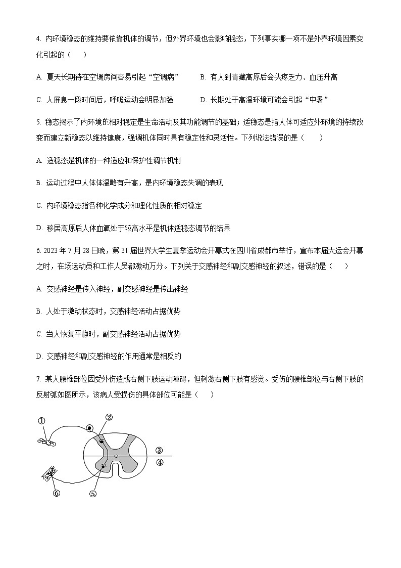 2023-2024学年四川省泸县第一中学高二上学期10月月考生物试题含答案02