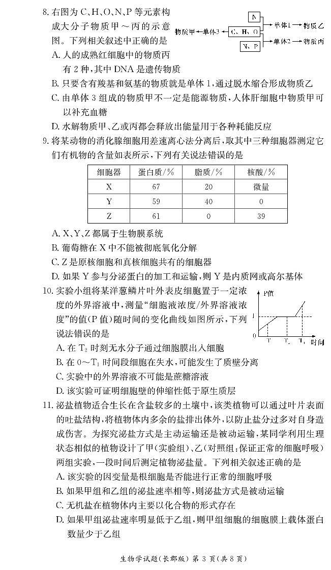 2022-2023学年湖南省长沙市长郡中学高二下学期期末考试生物试卷PDF版含答案03