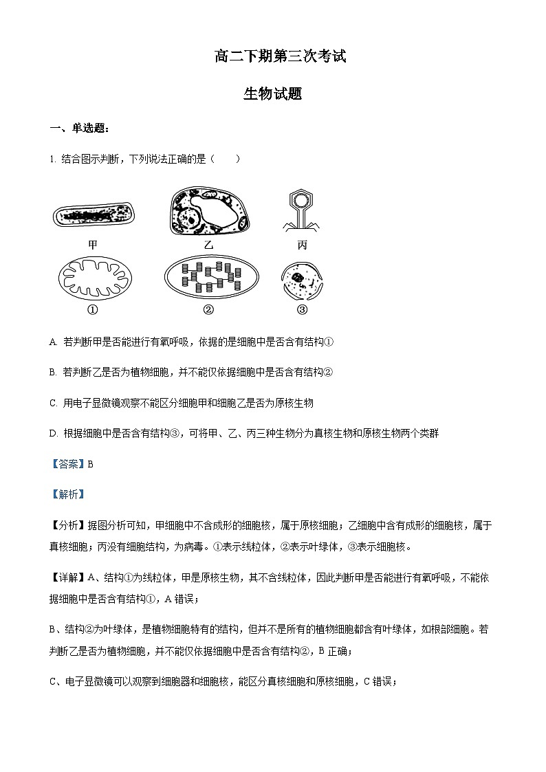 2022-2023学年四川省南充市嘉陵第一中学高二下学期6月月考生物试题含答案01