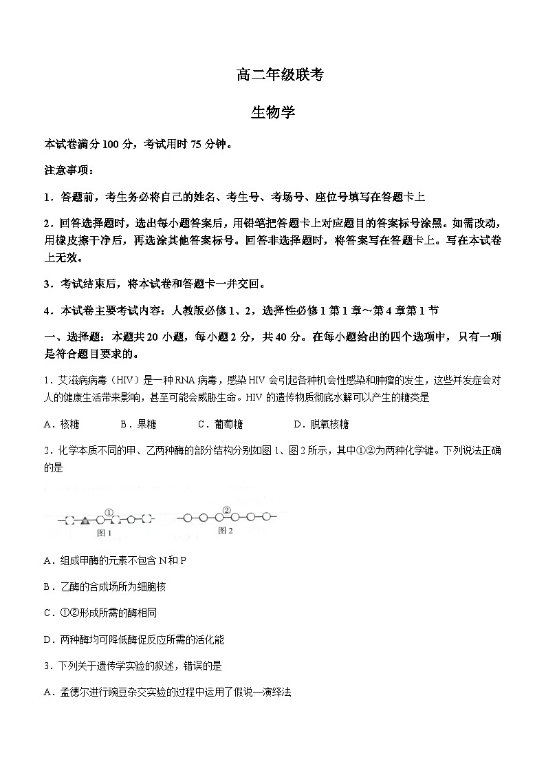 2023-2024学年贵州省思南中学高二上学期11月期中测试生物含答案第1页