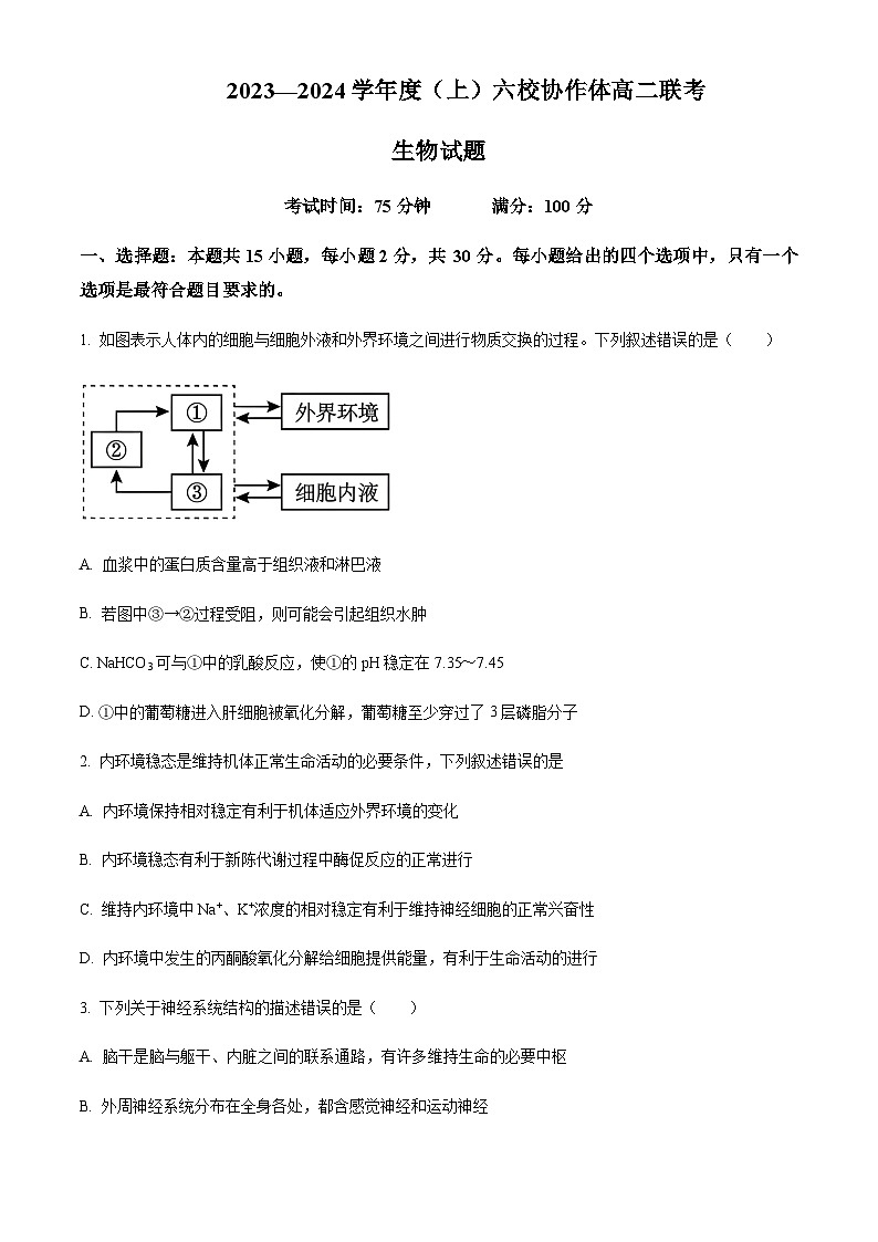 2023-2024学年辽宁省实验中学六校协作体高二上学期期中联考试题生物含答案第1页