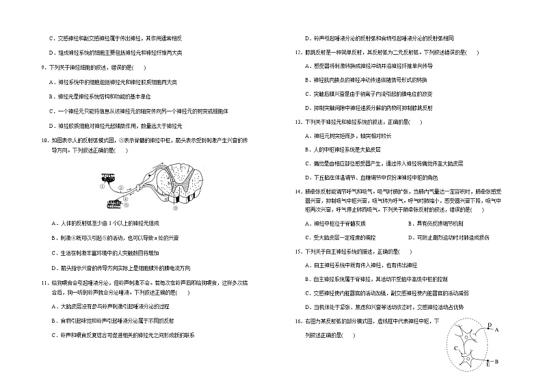 2023-2024学年宁夏回族自治区银川一中高二上学期期中考试生物含答案02