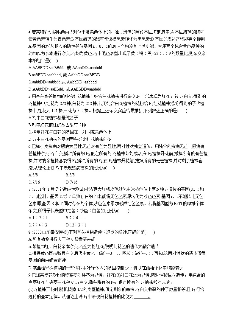 高中考试生物特训练习含答案——两对相对性状遗传实验分析及相关结论第2页