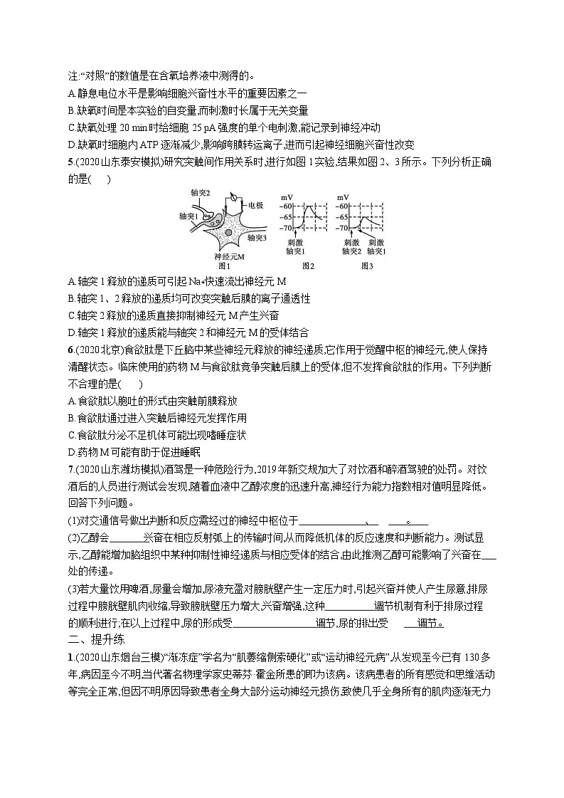 高中考试生物特训练习含答案——神经调节02