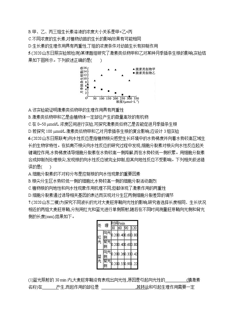 高中考试生物特训练习含答案——植物生命活动的调节第2页