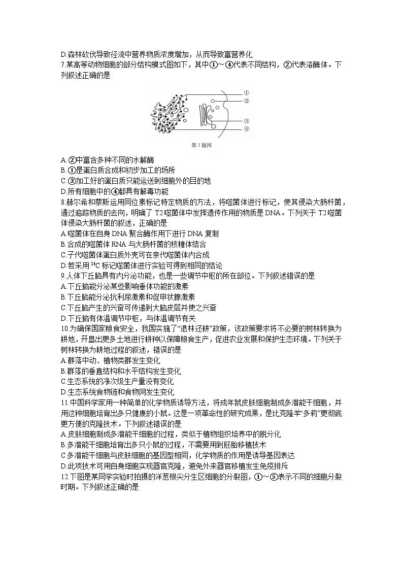 2024浙江强基联盟高三上学期12月联考试题生物含答案02