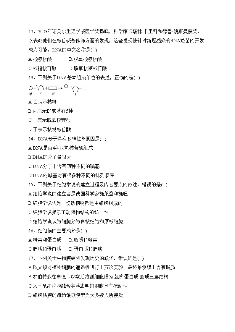 江苏省南京市六校2023-2024学年高一上学期期中联合调研生物试卷(含答案)第3页