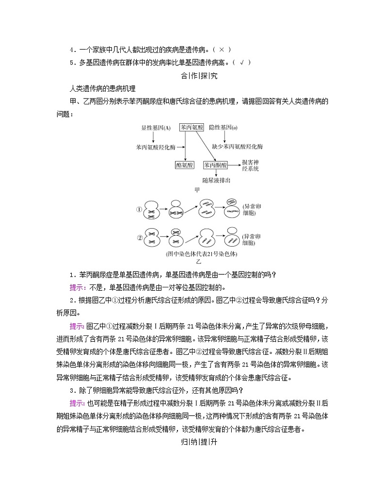 新教材适用2023_2024学年高中生物第5章基因突变及其他变异第3节人类遗传病学案新人教版必修202