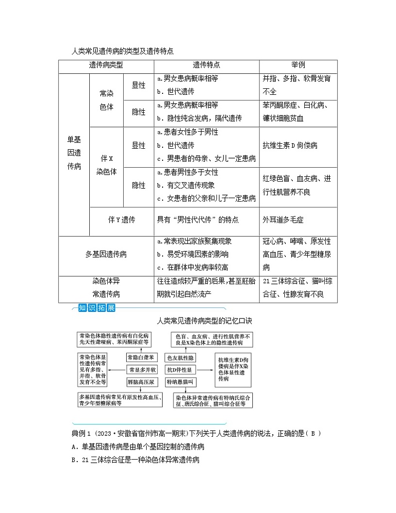 新教材适用2023_2024学年高中生物第5章基因突变及其他变异第3节人类遗传病学案新人教版必修203
