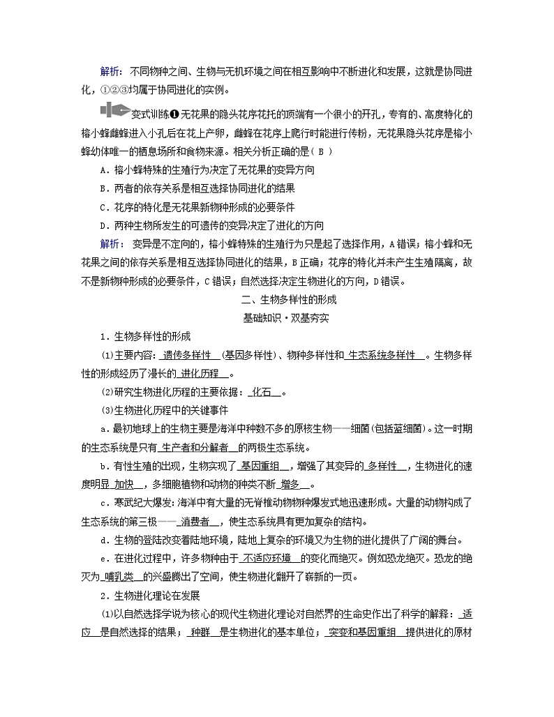 新教材适用2023_2024学年高中生物第6章生物的进化第4节协同进化与生物多样性的形成学案新人教版必修2第3页