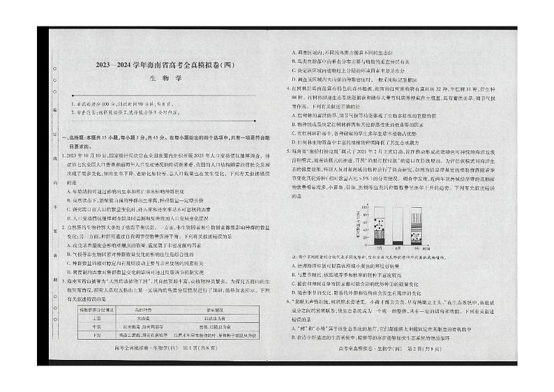 2024海南省部分学校高三上学期12月联考（四）生物PDF版含答案 试卷01